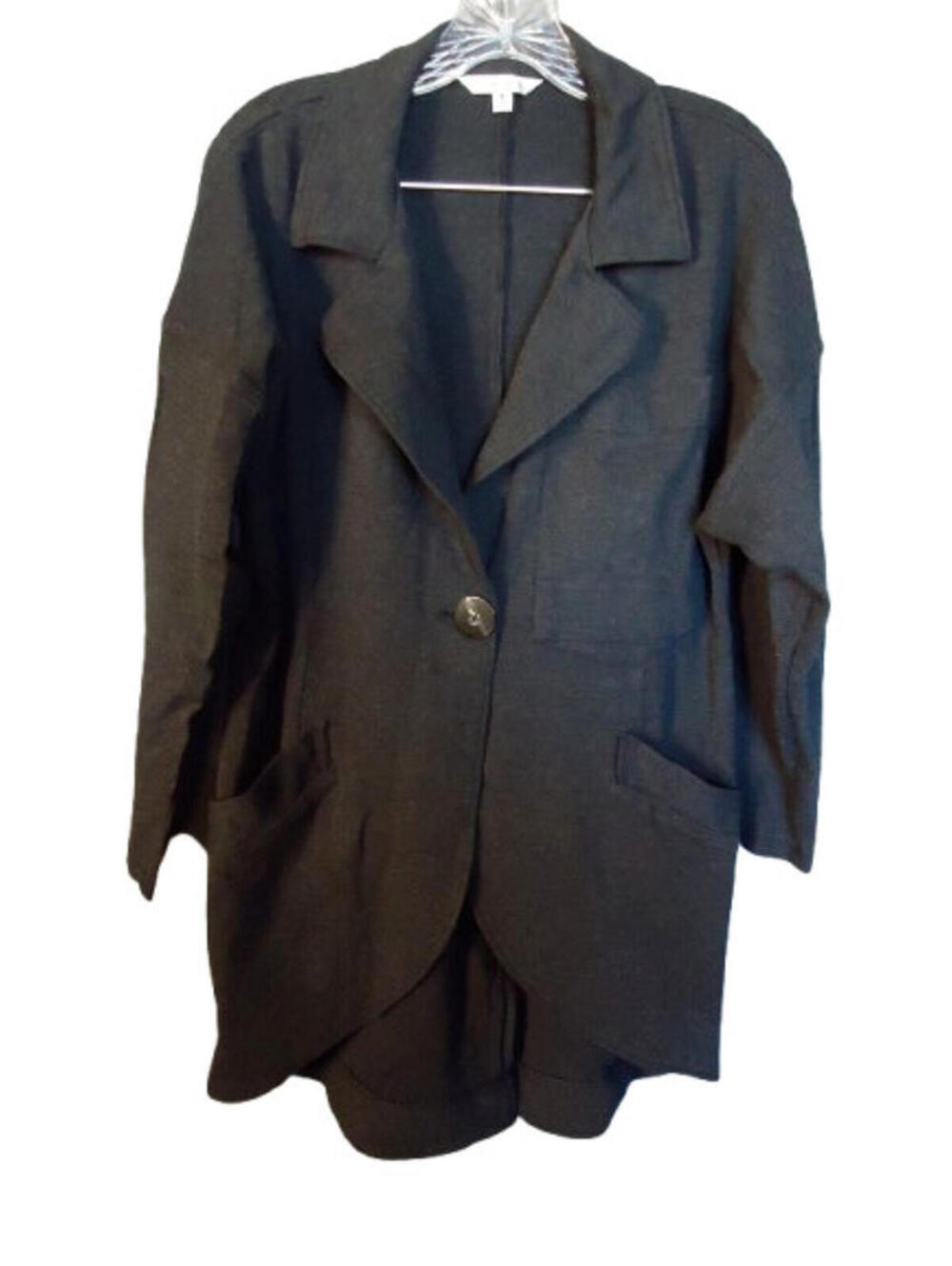 Cabi Lisbon Topper Coat Jacket Sm Charcoal Gray Ponte Knit Pockets Unlined #994